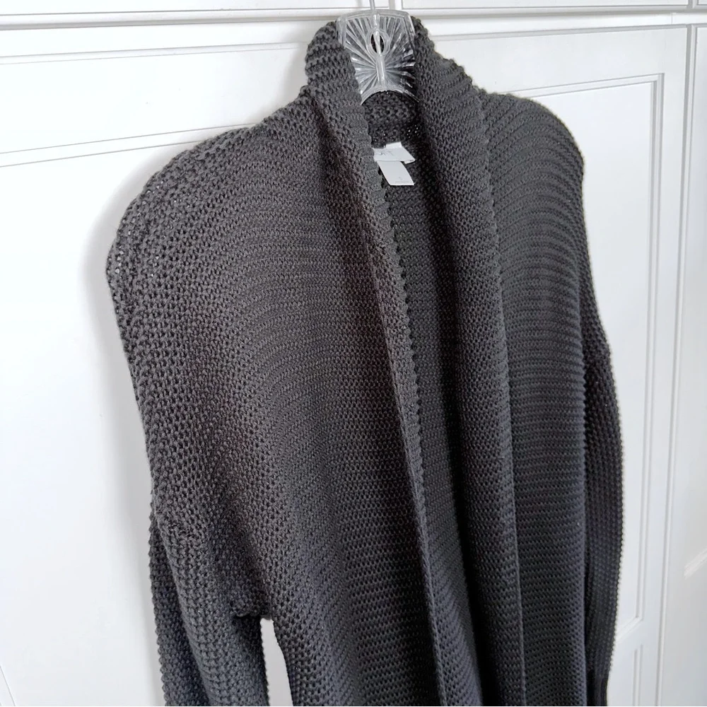 LOFT Black Cotton Cardigan Shawl Collar With Pockets Waffle Weave Knit
